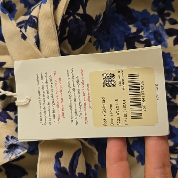 Sezane Soledad Floral Long Sleeve Dress - Blue and Cream - Picture 12 of 15